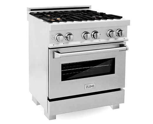 Gama de combustible dual ZLINE de 30 pulgadas y 4.0 pies cúbicos con estufa de gas y horno eléctrico en todos los modelos