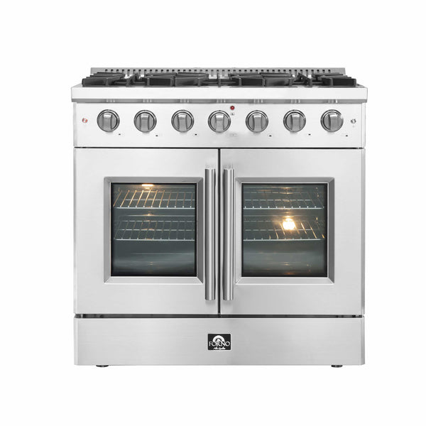 Cocina a gas Forno Vittorio de 36 pulgadas con puerta francesa, 6 quemadores sellados y 83 000 BTU