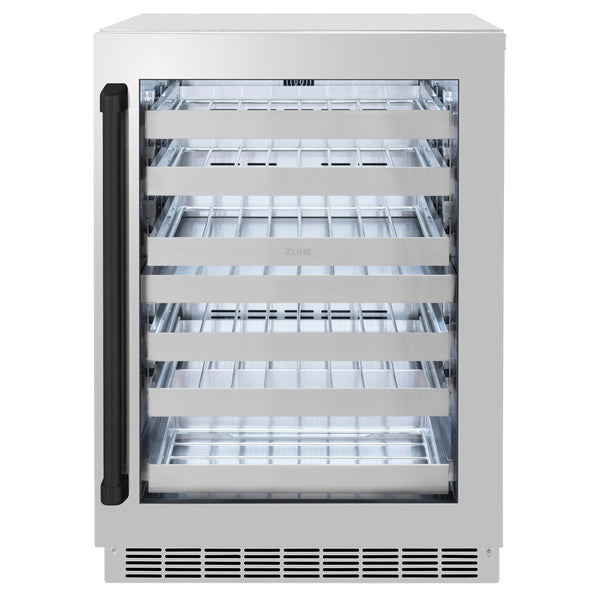 Enfriador de vinos Touchstone ZLINE de 24 pulgadas con puerta de vidrio de acero inoxidable y acabado negro mate