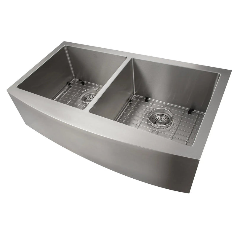 ZLINE 36 in. Niseko Farmhouse Apron Mount Double Bowl Satin Stainless Steel Kitchen Sink with Bottom Grid (SA50D-36S) Zline