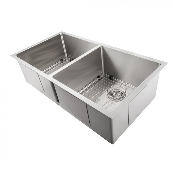 Fregadero de cocina ZLINE Anton de 36 pulgadas con doble cubeta bajo encimera y rejilla inferior (SR50D-3)