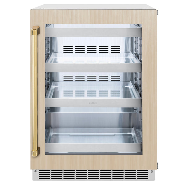 Refrigerador de bebidas Touchstone ZLINE de 24 pulgadas con puerta de vidrio con panel listo y acabado pulido