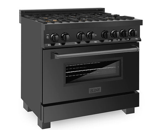 Cocina ZLINE de 36 pulgadas, acero inoxidable negro, 4,6 pies cúbicos, 6 quemadores a gas/horno eléctrico (RAB-BR)