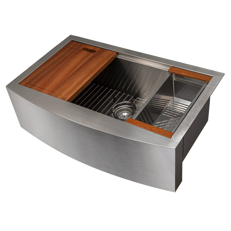 ZLINE 33 in. Moritz Farmhouse Apron Mount Single Bowl Satin Stainless Steel Kitchen Sink with Bottom Grid and Accessories (SLSAP-33S) Zline