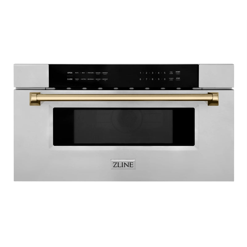 ZLINE Autograph Edition 30 in. 1.2 cu. ft. Built-In Microwave Drawer in Stainless Steel with Champagne Bronze Accents (MWDZ-30-CB) Zline