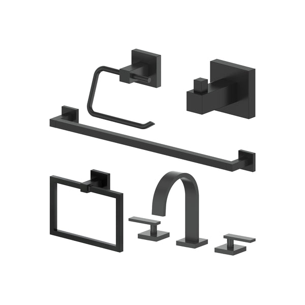 Juego de grifo y accesorios para baño de 5 piezas (5BP-BLSACCF-MB)