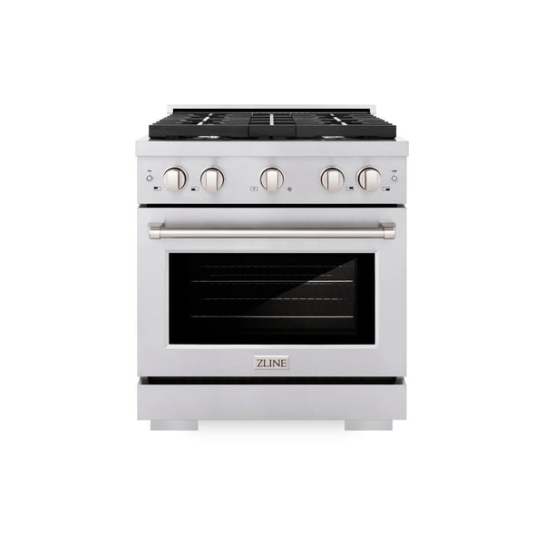Cocina a gas ZLINE de 30 pulgadas y 4,2 pies cúbicos con 4 quemadores y horno a gas de convección en acero inoxidable