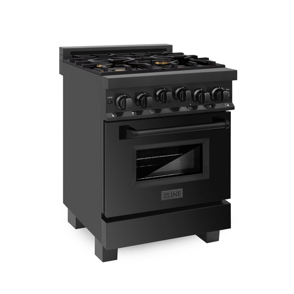 Gama ZLINE de 24 pulgadas y 2,8 pies cúbicos con estufa y horno a gas en acero inoxidable negro
