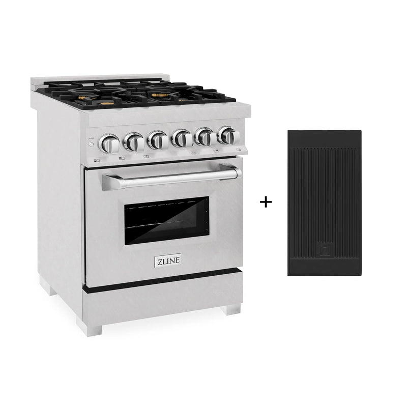 ZLINE 24 in. 2.8 cu. ft. Legacy Dual Fuel Range with Gas Cooktop and Electric Convection Oven in Satin Stainless Steel with 4 Brass Burners and Griddle (RAS-SN-BR-GR-24) Zline