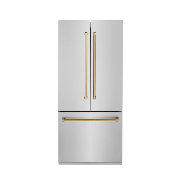 Refrigerador ZLINE Autograph Edition de 36" y 19.6 pies cúbicos, empotrado, de 2 puertas y congelador inferior