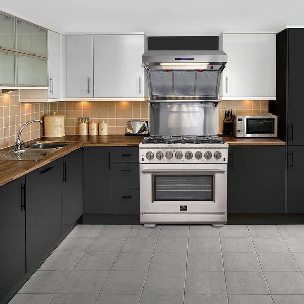 Cocina a gas Forno Galiano de 36 pulgadas con horno eléctrico de 240 V, 6 quemadores y convección