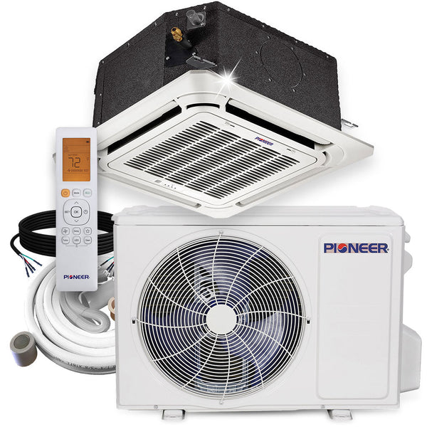 Aire acondicionado minisplit de casete compacto Pioneer® de 9000 BTU y 20 SEER de 8 vías