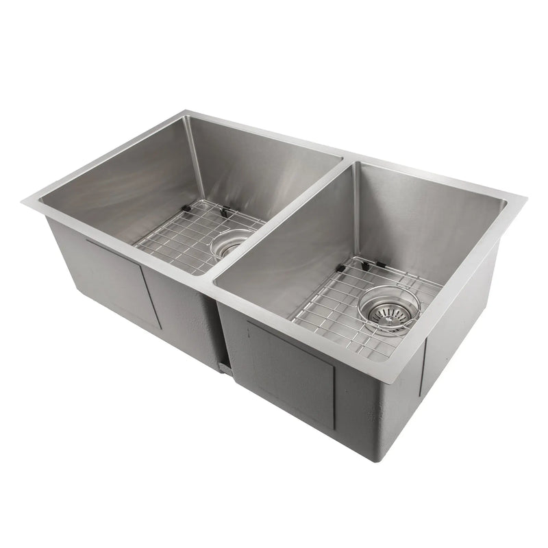 ZLINE 33 in. Chamonix Undermount Double Bowl Satin Stainless Steel Kitchen Sink with Bottom Grid (SR60D-33S) Zline
