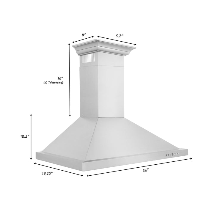 ZLINE 48" Convertible Vent Wall Mount Range Hood in Stainless Steel with Crown Molding (KBCRN-48) Zline