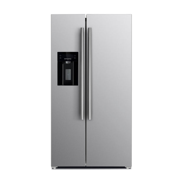 Refrigerador Forno de 36 pulgadas, lado a lado, 20 pies cúbicos, en acero inoxidable con dispensador de agua
