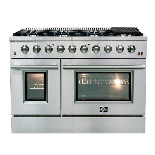 Cocina a gas Forno Galiano de 48 pulgadas con 8 quemadores y plancha reversible en acero inoxidable