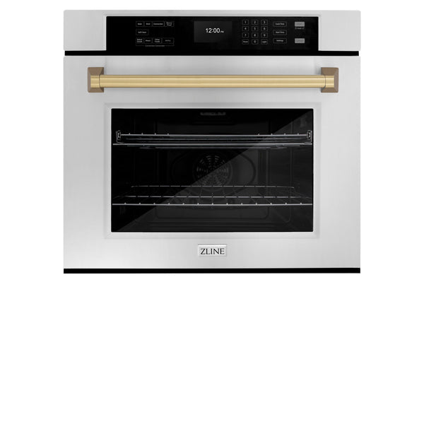 Horno de pared simple de convección verdadera profesional ZLINE Autograph Edition de 30 pulgadas con