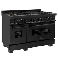 ZLINE 48 in. 6.0 cu. ft. Legacy Dual Fuel Range with Gas Cooktop and 2 Electric Ovens in Black Stainless Steel with 6 Brass Burners