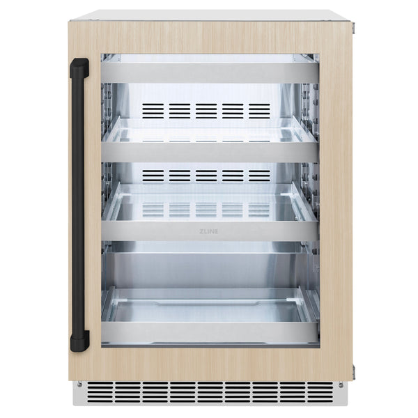 Refrigerador de bebidas Touchstone ZLINE de 24 pulgadas con puerta de vidrio con panel listo y acabado negro mate