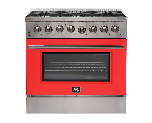 Cocina de doble combustible Forno Galiano de 36 pulgadas con 6 quemadores de gas y horno eléctrico de 240 V