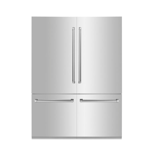 Refrigerador empotrado ZLINE de 60 pulgadas y 32,2 pies cúbicos con puerta francesa de 4 puertas y refrigerador interno