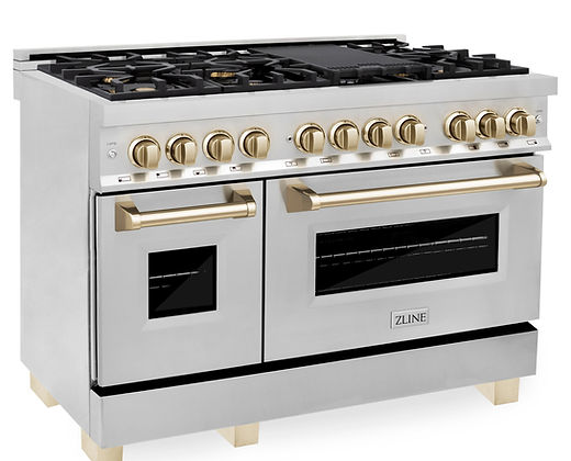 Gama ZLINE Autograph Edition de 48" y 6.0 pies cúbicos con estufa y horno a gas en Dur