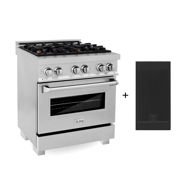 ZLINE 30 in. 4.0 cu. ft. Legacy Dual Fuel Range with Gas Cooktop and Electric Convection Oven in Satin Stainless Steel with 4 Brass Burners and Griddle (RAS-SN-BR-GR-30) Zline