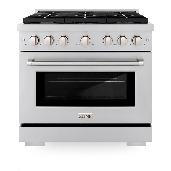 Cocina a gas ZLINE de 36 pulgadas y 5,2 pies cúbicos con 6 quemadores y horno a gas de convección en acero inoxidable
