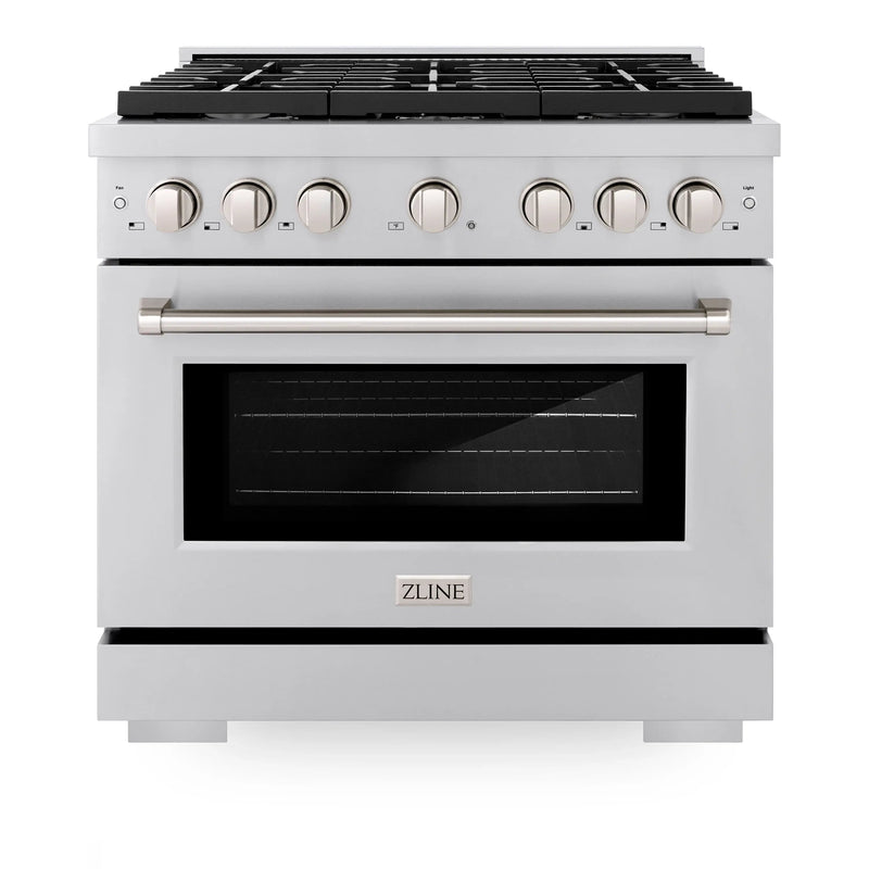 ZLINE 36 in. 5.2 cu. ft. Paramount Gas Range with 6 Burner Cooktop and Convection Gas Oven in Stainless Steel (SGR36) Zline