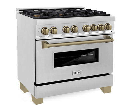Cocina de doble combustible ZLINE Autograph Edition de 36" y 4.6 pies cúbicos con estufa de gas y electricidad