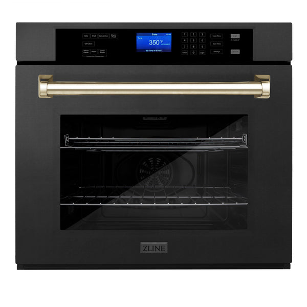Horno de pared individual de acero inoxidable negro con acabado dorado Autograh Edition (AWSZ-30-BS-G)