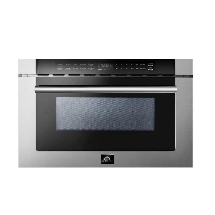 FORNO Espresso Capoliveri 24" 1.2 cu. ft. Built-In Microwave Drawer in Black with Antique Brass Handles, FMWDR3000-24BLK Forno