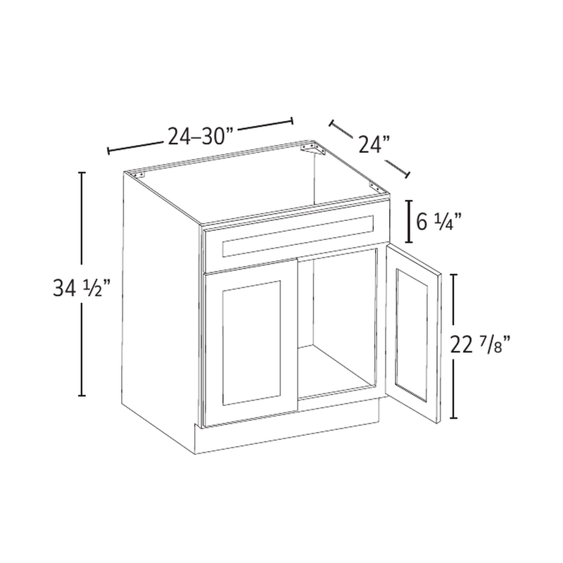 Forevermark sink base cabinet (24–30 in.) — catalog drawing