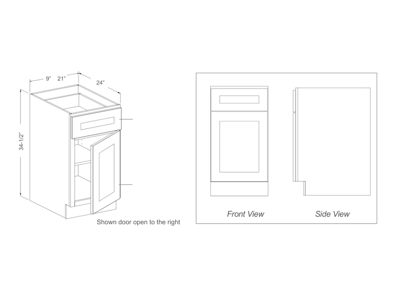 Cabinet drawing — front and side views