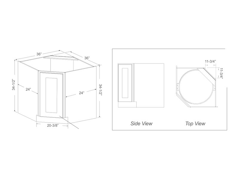 Cabinet drawing — front and side views
