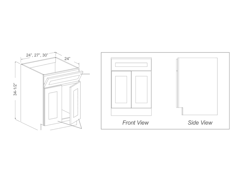 Cabinet drawing — front and side views