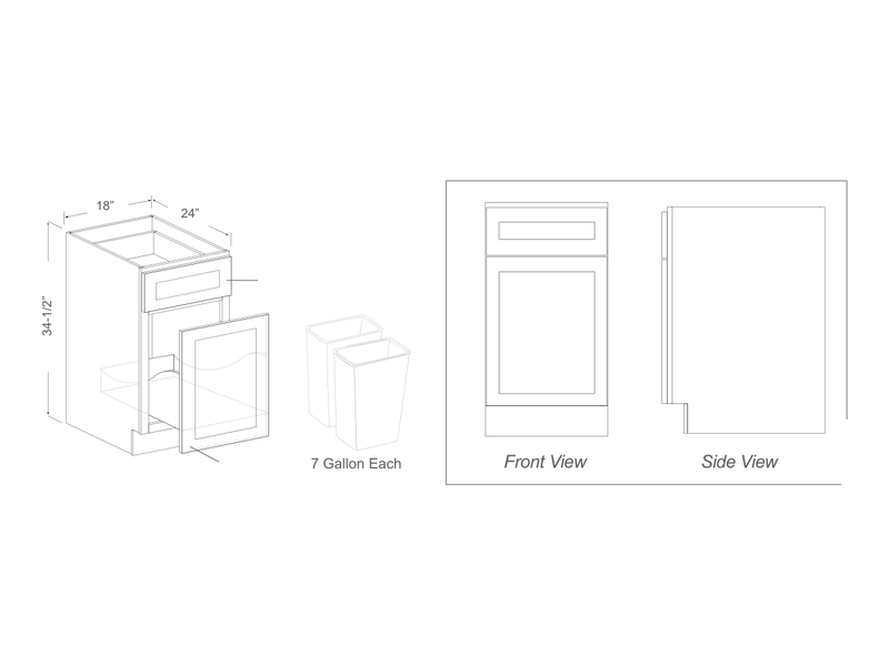 Cabinet drawing — front and side views