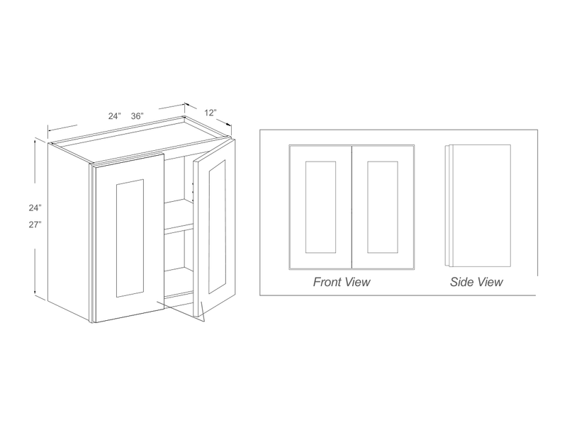 Cabinet drawing — front and side views