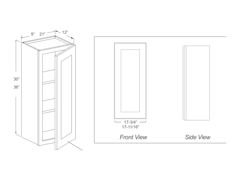 Cabinet drawing — front and side views
