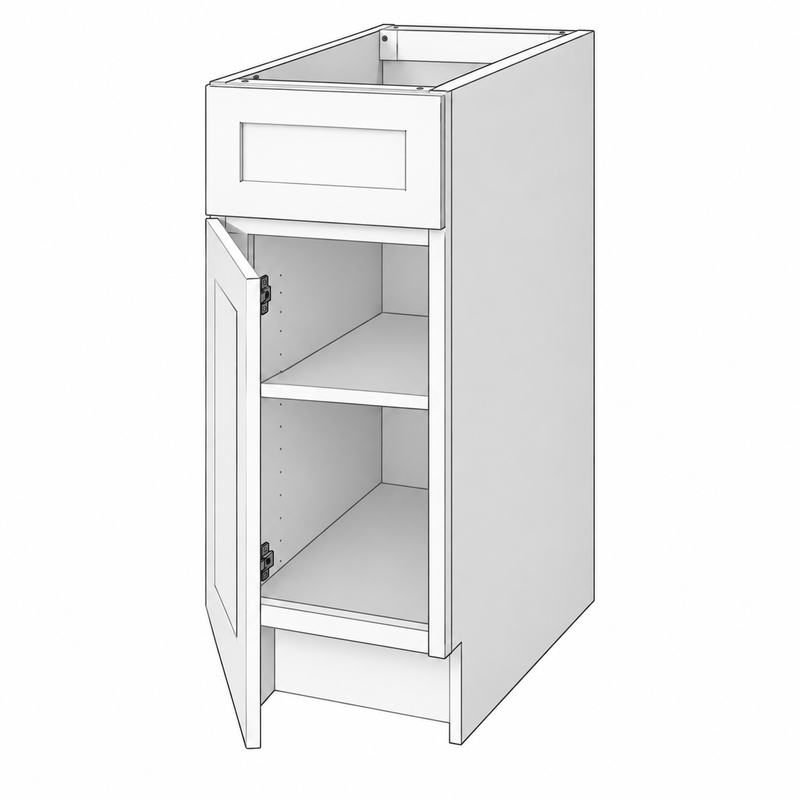 Classic White Shaker base single reference illustration; dimensions and final configuration vary by SKU (BPP06).