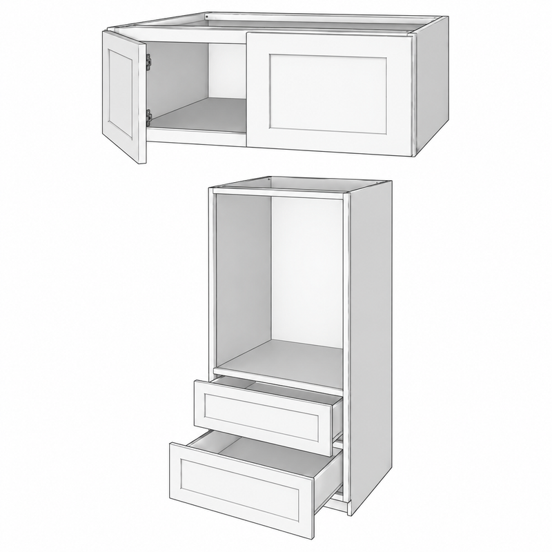 Classic White Shaker oven components reference illustration; dimensions and final configuration vary by SKU (OVD3322T).