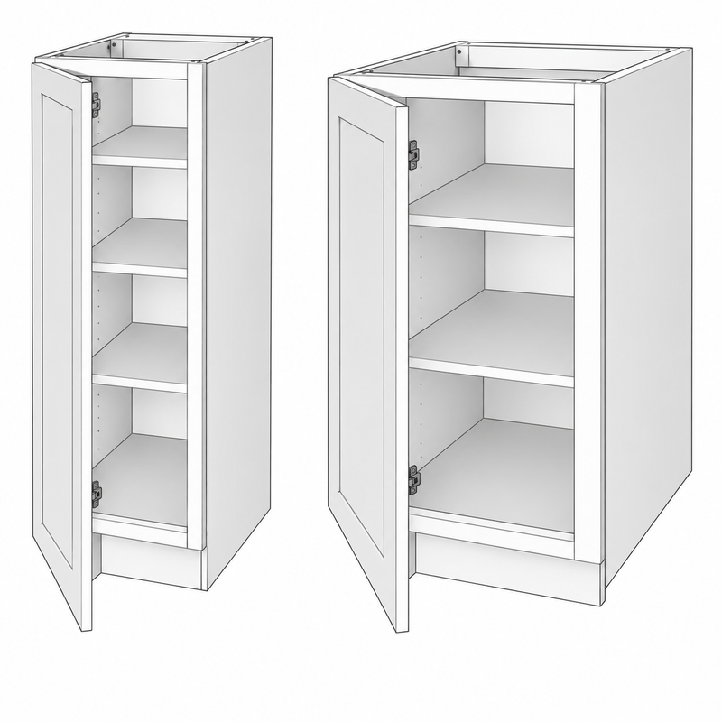 Classic White Shaker pantry components reference illustration; dimensions and final configuration vary by SKU (PC3654B).