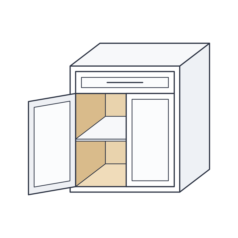 Classic White Shaker Base Cabinet – Double Door (B33) — natural plywood interior, finished shelves