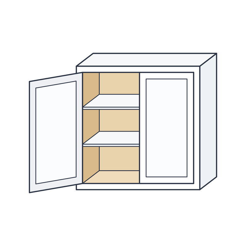 Classic White Shaker Wall Cabinet – Double Door (W2730) — natural plywood interior, finished shelves