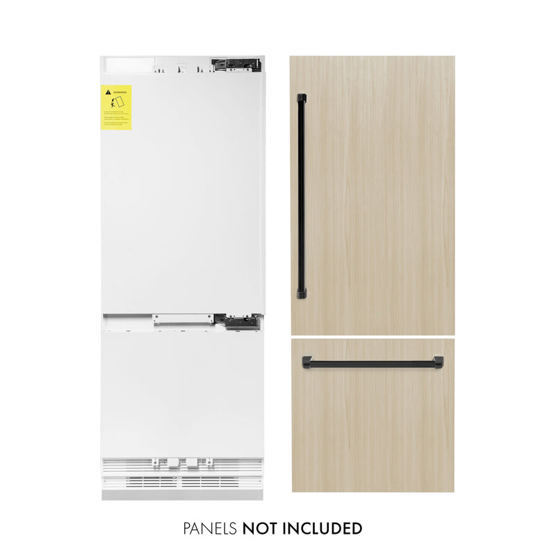 ZLINE Autograph Edition 30 in. 16.1 cu. ft. Panel Ready Built-In Bottom Freezer Refrigerator with Water Dispenser and Ice Maker with Matte Black Accents (RBIVZ-30-MB) ZLINE