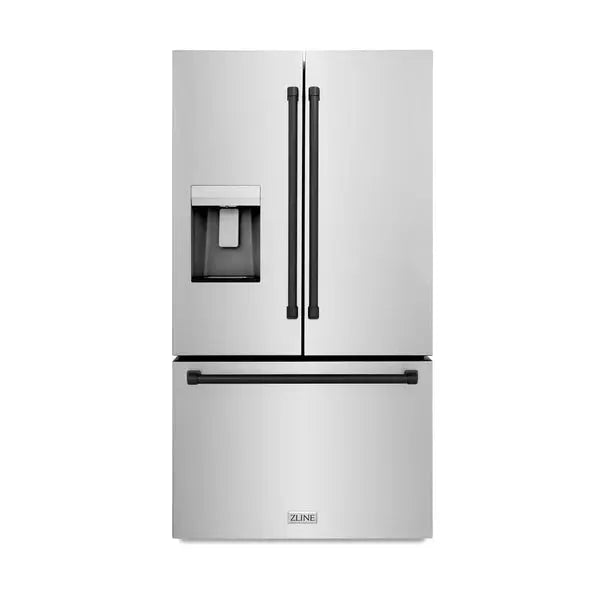 ZLINE Autograph Edition 36 in. 28.9 cu. ft. Standard-Depth French Door External Water Dispenser Refrigerator with Dual Ice Maker in Fingerprint-Resistant Black Stainless Steel and Champagne Bronze Traditional Handles (RSMZ-W-36-BS-CB) Zline