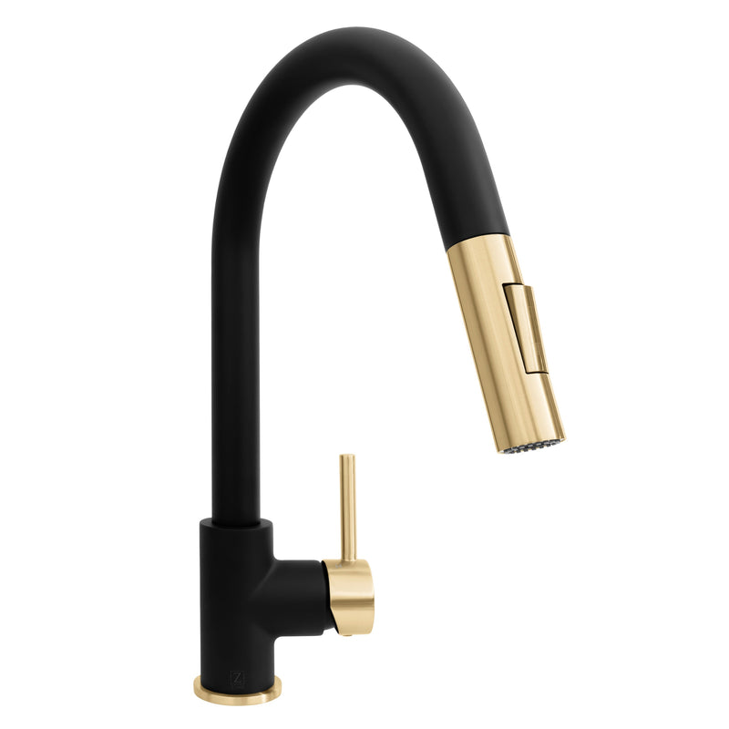 ZLINE Autograph Edition Gemini Pull Down Single Handle Kitchen Faucet in Matte Black and Champagne Bronze (GEM-KF-ZMBCB) ZLINE