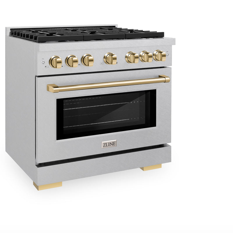 ZLINE SDRSZ-36-G Autograph Edition 36 in. Dual Fuel Range in Satin Stainless Steel