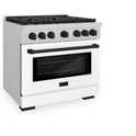 ZLINE Autograph Edition 36 in. 5.2 cu. ft. Paramount Gas Range with 6 Burner Cooktop and Convection Gas Oven in Satin Stainless Steel with White Matte Door and Matte Black Accents (SGRSZ-WM-36-MB)