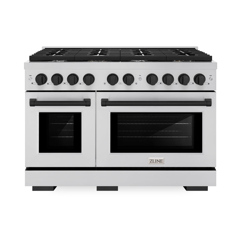 ZLINE Autograph Edition 48 in. 6.7 cu. ft. Paramount Double Oven Dual Fuel Range with 8 Burner Gas Cooktop in Stainless Steel and Matte Black Accents (SDRZ-48-MB) ZLINE